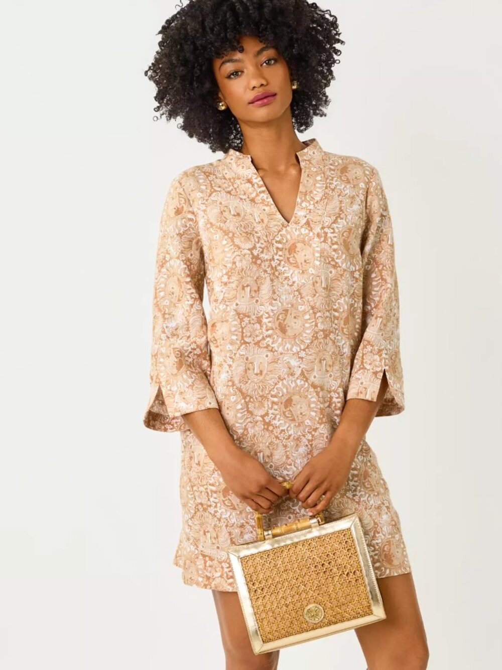 NWT Lilly Pulitzer Annadetta Linen Tunic Dress, Iced Latte Lil Jims Stuff, 00